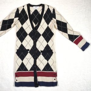 THOM BROWNE DIAMOND CABLE-KNIT CARDIGAN IN BLUE